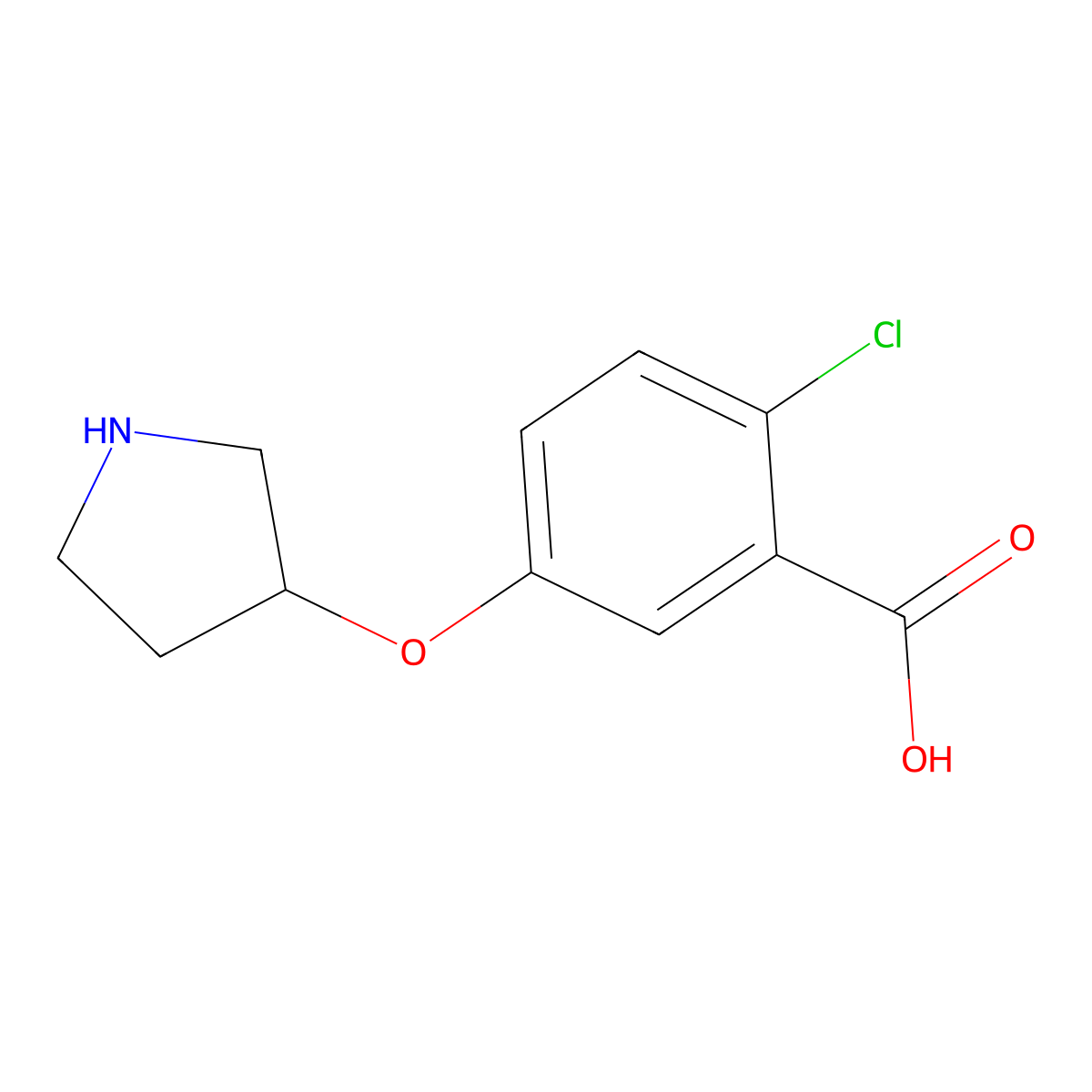 2-Chloro-5-(pyrrolidin-3-yloxy)benzoic acid molecular structure, CAS 2411265-56-8
