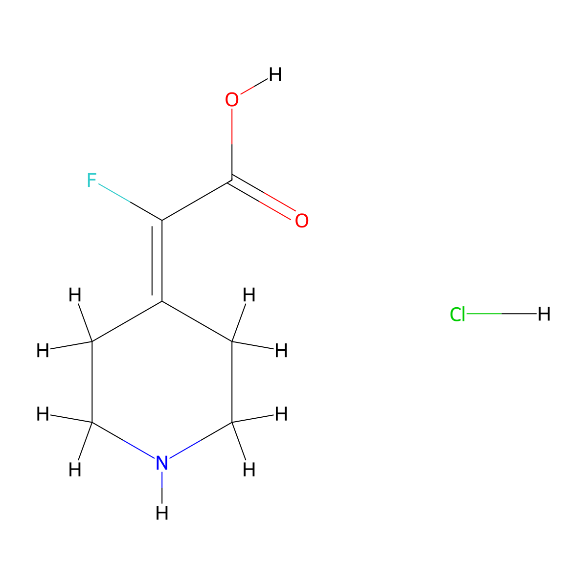 2-Fluoro-2-(piperidin-4-ylidene)aceticacidhydrochloride molecular structure, CAS 2411266-63-0