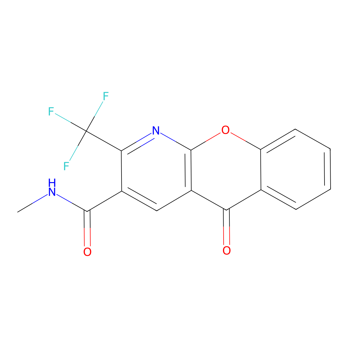 N-methyl-5-oxo-2-(trifluoromethyl)-5H-chromeno[2,3-b]pyridine-3-carboxamide molecular structure, CAS 241127-00-4