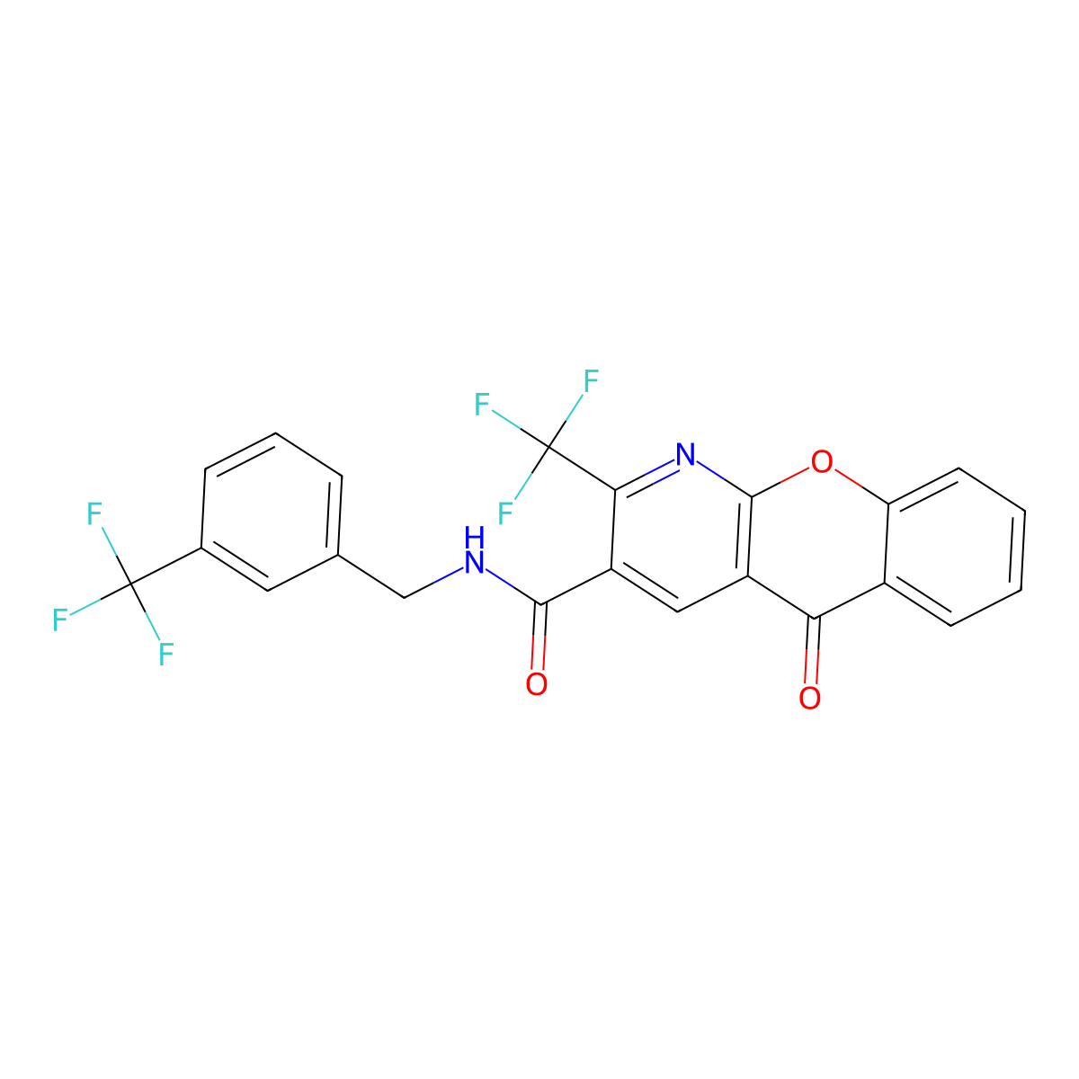 5-oxo-2-(trifluoromethyl)-N-[3-(trifluoromethyl)benzyl]-5H-chromeno[2,3-b]pyridine-3-carboxamide molecular structure, CAS 241127-06-0