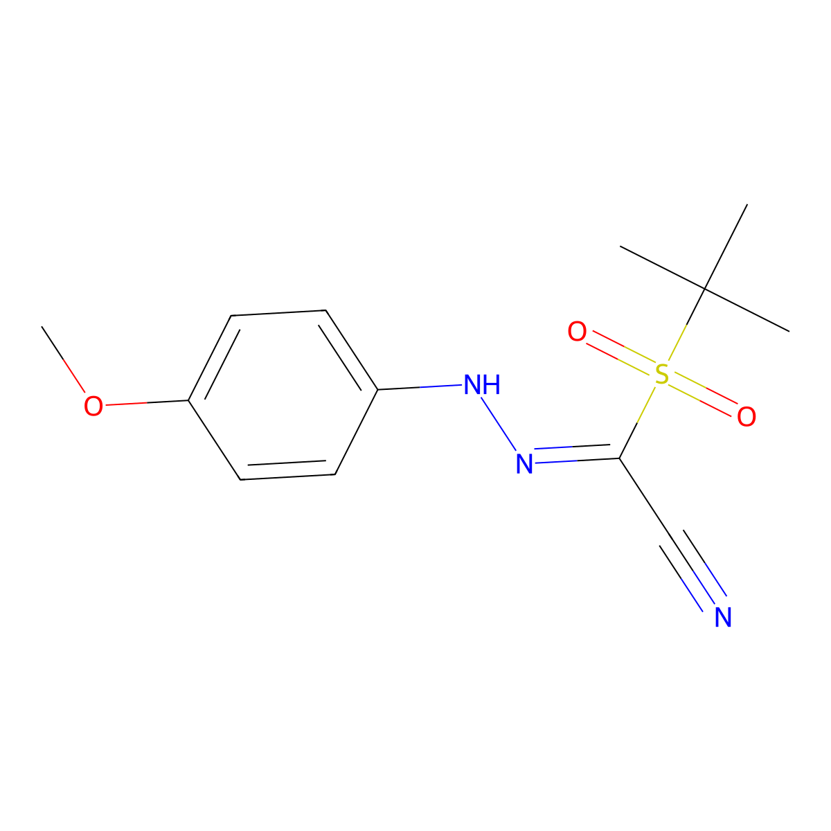 1-tert-butylsulfonyl-N-(4-methoxyanilino)methanimidoyl cyanide molecular structure, CAS 241127-19-5
