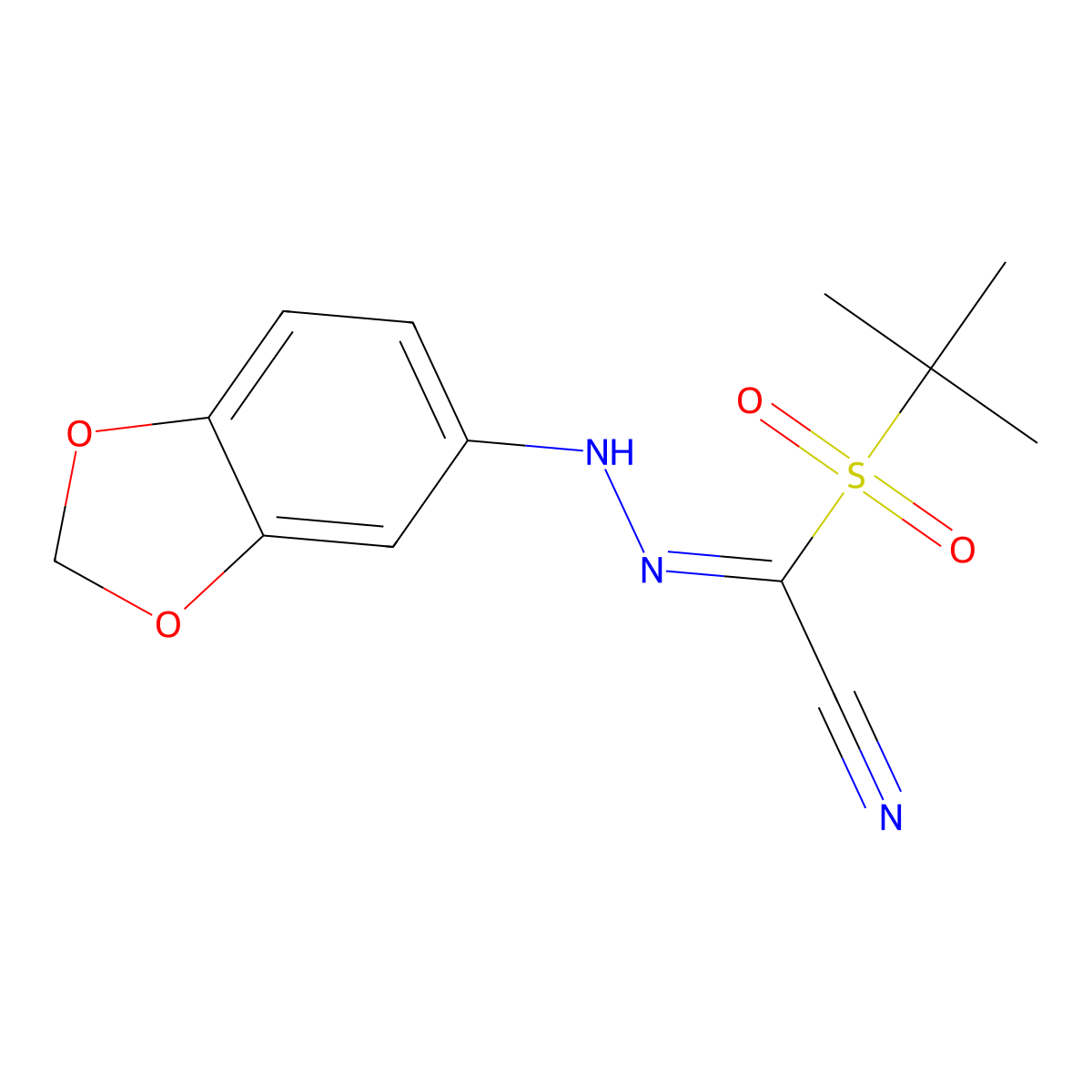 2-[2-(1,3-Benzodioxol-5-yl)hydrazono]-2-(tert-butylsulfonyl)acetonitrile molecular structure, CAS 241127-27-5