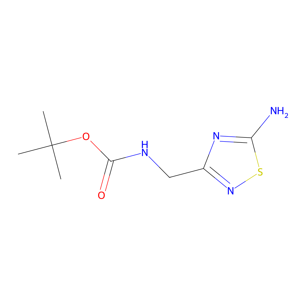 Tert-butyl N-[(5-amino-1,2,4-thiadiazol-3-yl)methyl]carbamate molecular structure, CAS 2411271-04-8