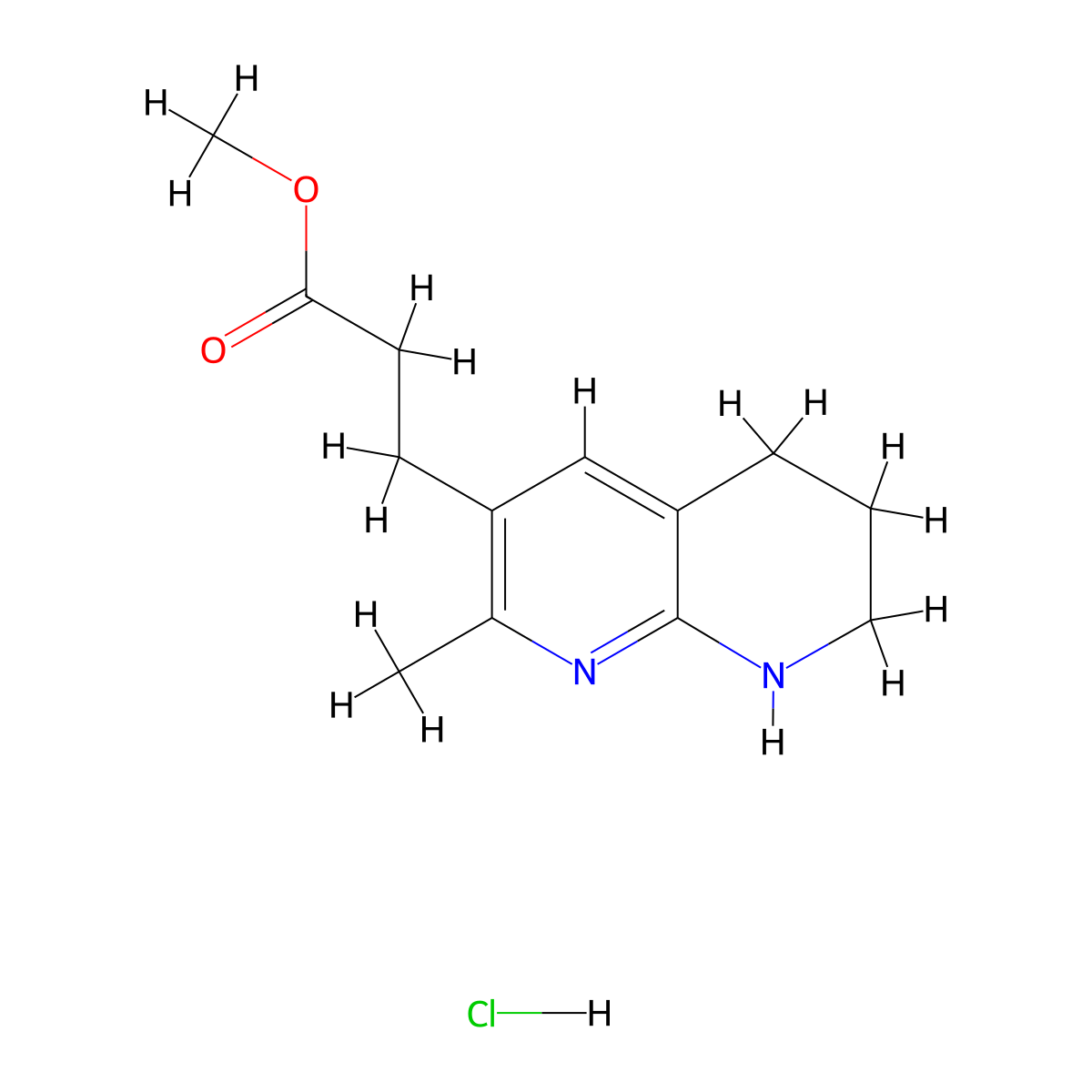 Methyl 3-(2-methyl-5,6,7,8-tetrahydro-1,8-naphthyridin-3-yl)propanoate hydrochloride molecular structure, CAS 2411271-87-7