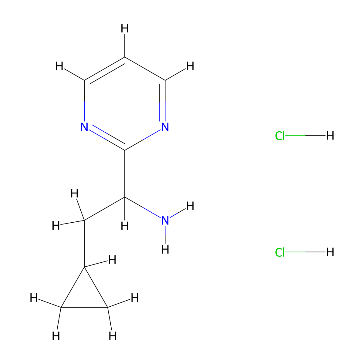 2-Cyclopropyl-1-pyrimidin-2-ylethanamine;dihydrochloride molecular structure, CAS 2411274-03-6