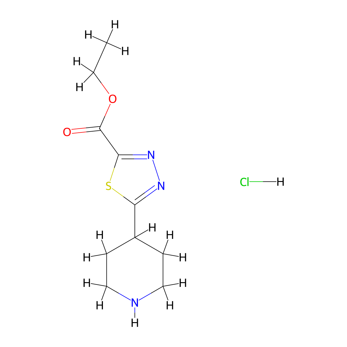 Ethyl 5-(piperidin-4-yl)-1,3,4-thiadiazole-2-carboxylate hydrochloride molecular structure, CAS 2411275-39-1