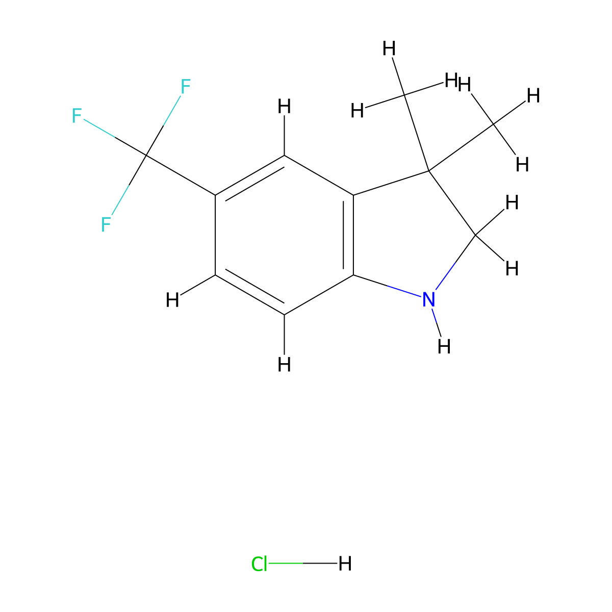 3,3-Dimethyl-5-(trifluoromethyl)-1,2-dihydroindole;hydrochloride molecular structure, CAS 2411278-23-2