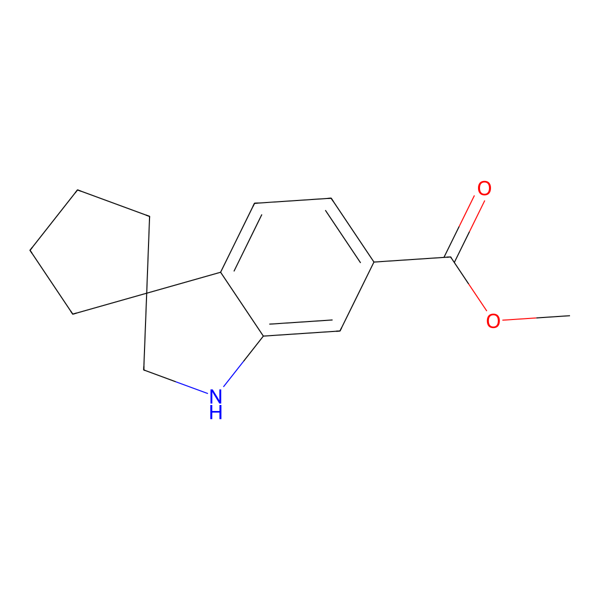 Methyl 1',2'-dihydrospiro[cyclopentane-1,3'-indole]-6'-carboxylate molecular structure, CAS 2411283-15-1