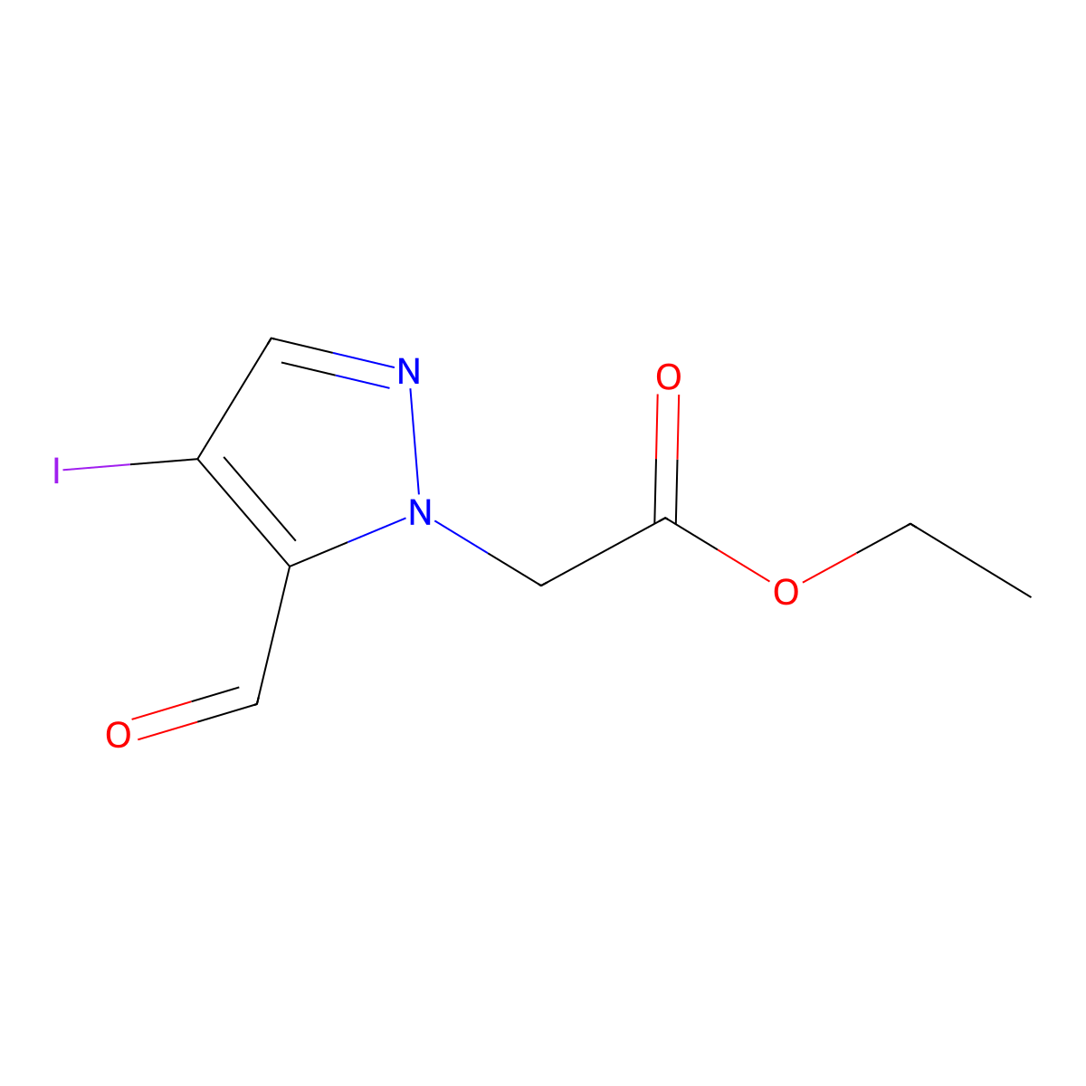 ethyl 2-(5-formyl-4-iodo-1H-pyrazol-1-yl)acetate molecular structure, CAS 2411285-42-0