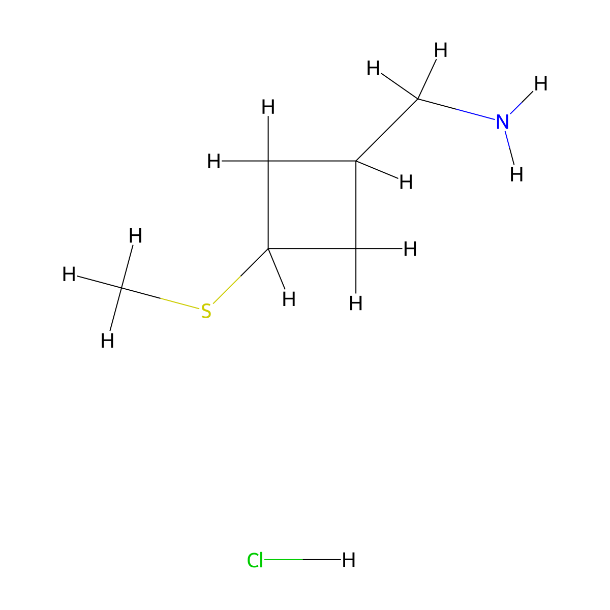 (3-Methylsulfanylcyclobutyl)methanamine;hydrochloride molecular structure, CAS 2411285-65-7