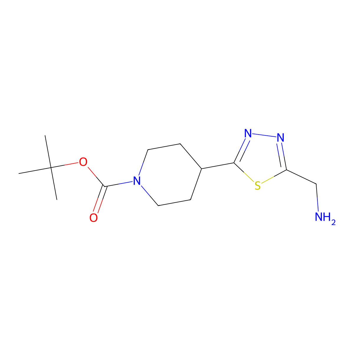Tert-butyl 4-[5-(aminomethyl)-1,3,4-thiadiazol-2-yl]piperidine-1-carboxylate molecular structure, CAS 2411286-42-3