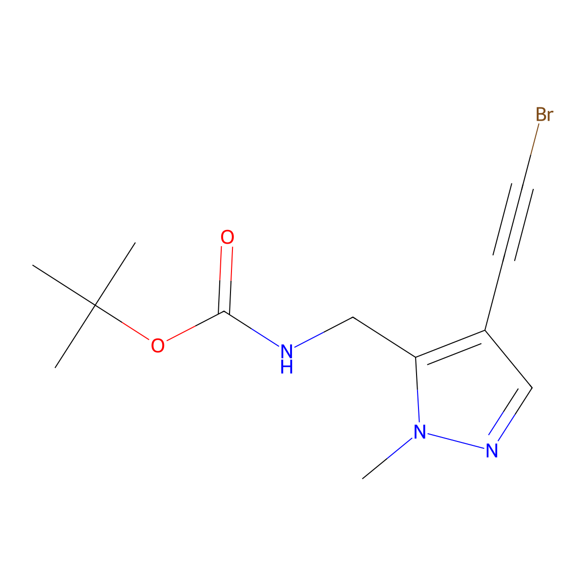 Tert-butyl N-[[4-(2-bromoethynyl)-2-methylpyrazol-3-yl]methyl]carbamate molecular structure, CAS 2411288-09-8