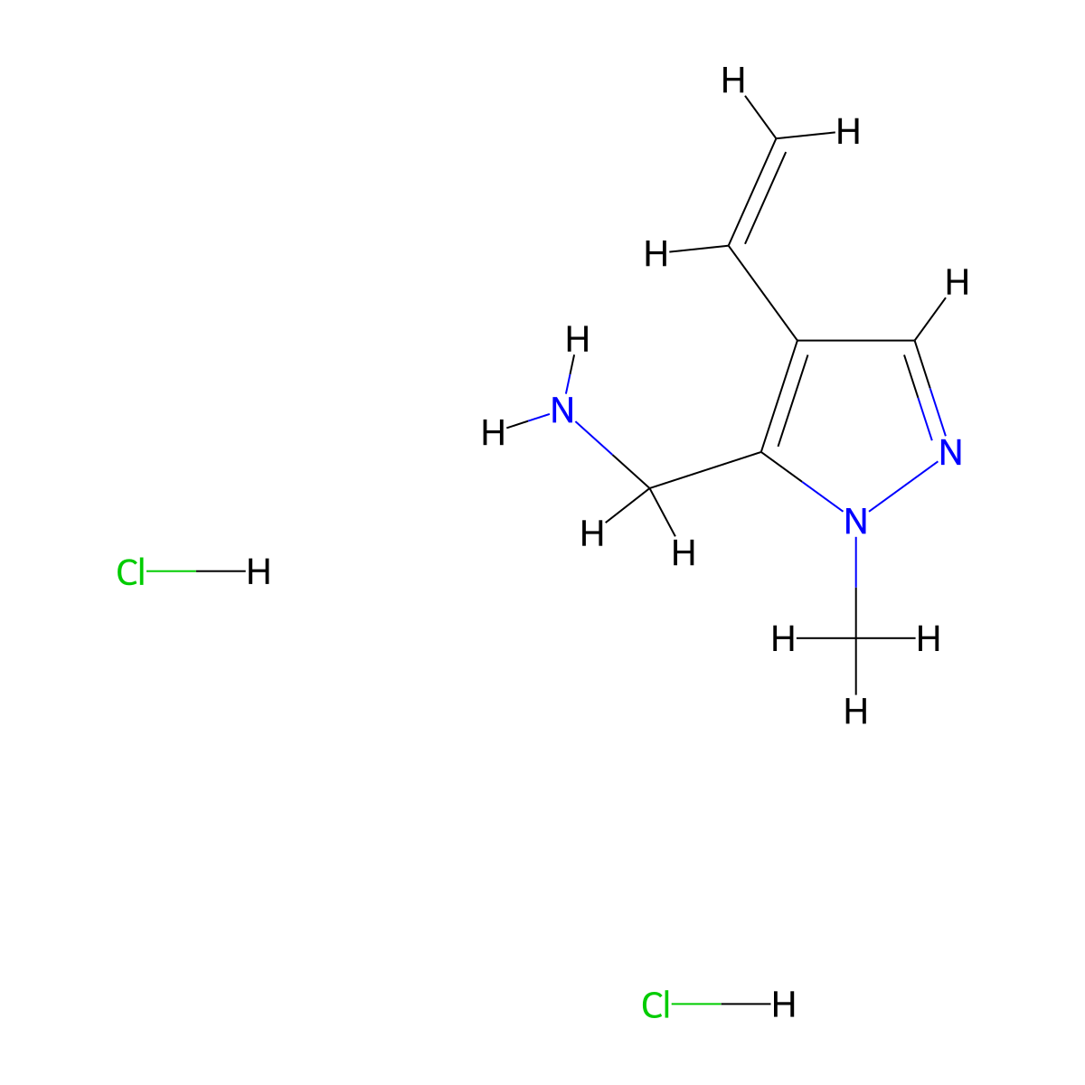1-(4-ethenyl-1-methyl-1H-pyrazol-5-yl)methanamine dihydrochloride molecular structure, CAS 2411288-41-8