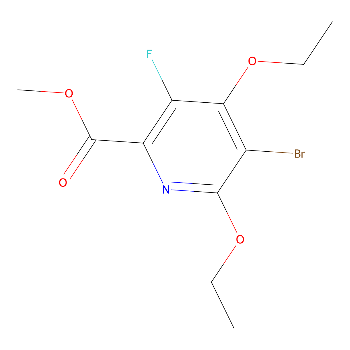 Methyl 5-bromo-4,6-diethoxy-3-fluoropyridine-2-carboxylate molecular structure, CAS 2411289-98-8