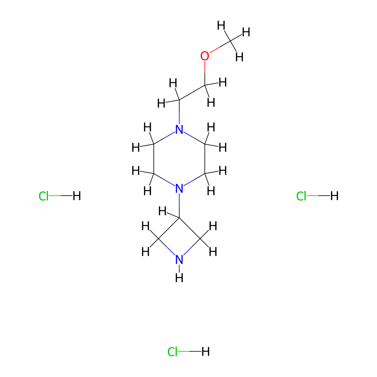 1-(Azetidin-3-yl)-4-(2-methoxyethyl)piperazine trihydrochloride molecular structure, CAS 2411291-02-4