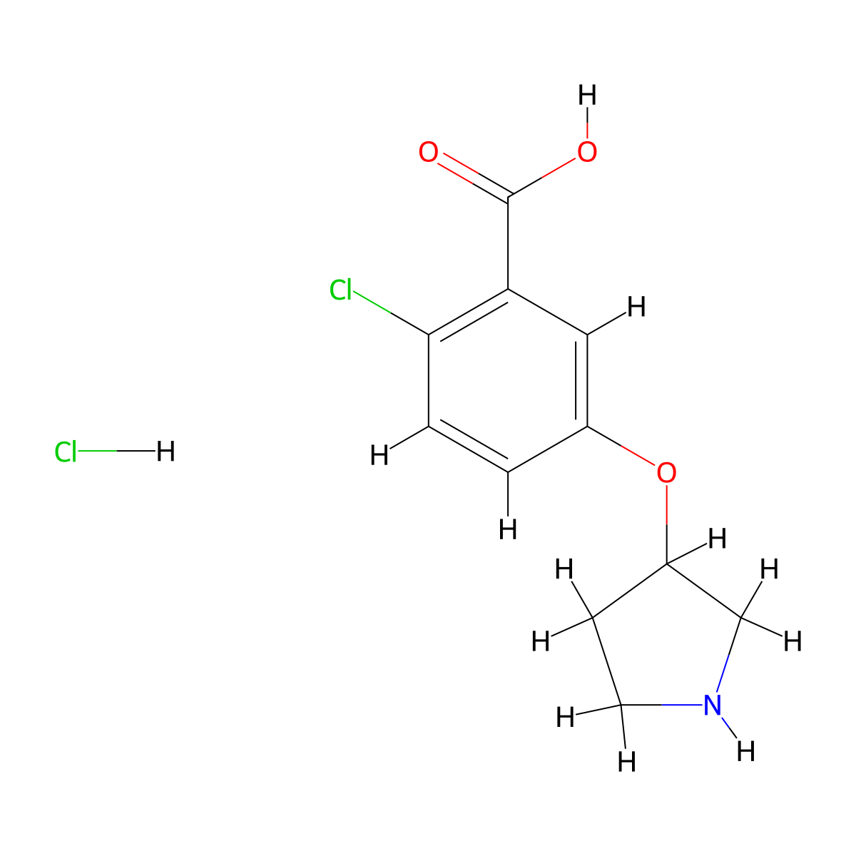 2-Chloro-5-(pyrrolidin-3-yloxy)benzoicacidhydrochloride molecular structure, CAS 2411291-12-6