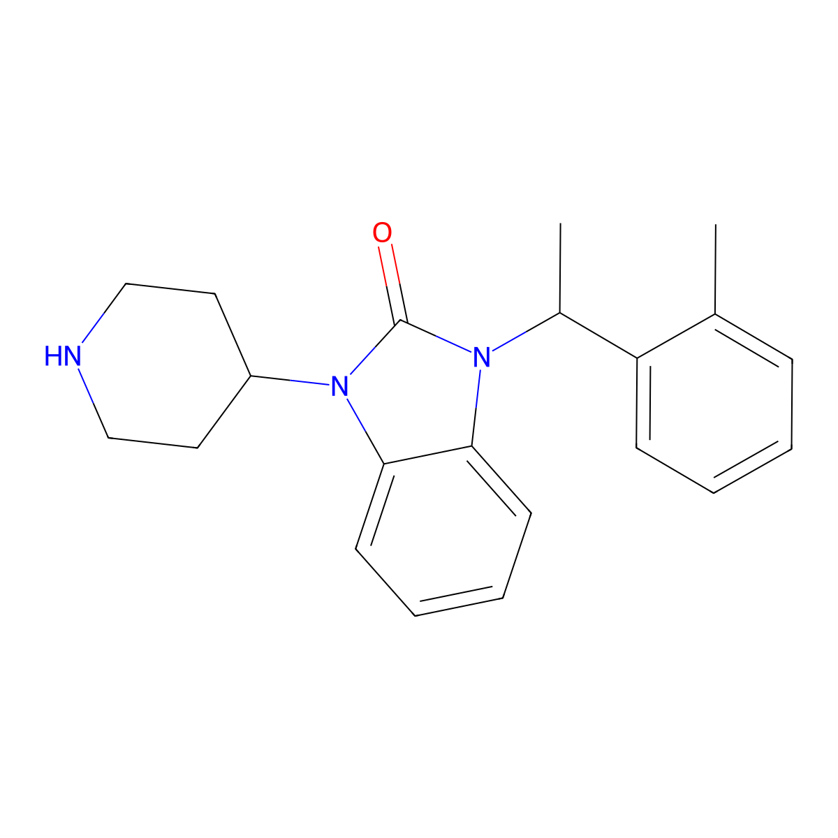 1-[1-(2-methylphenyl)ethyl]-3-(piperidin-4-yl)-2,3-dihydro-1H-1,3-benzodiazol-2-one molecular structure, CAS 2411293-65-5