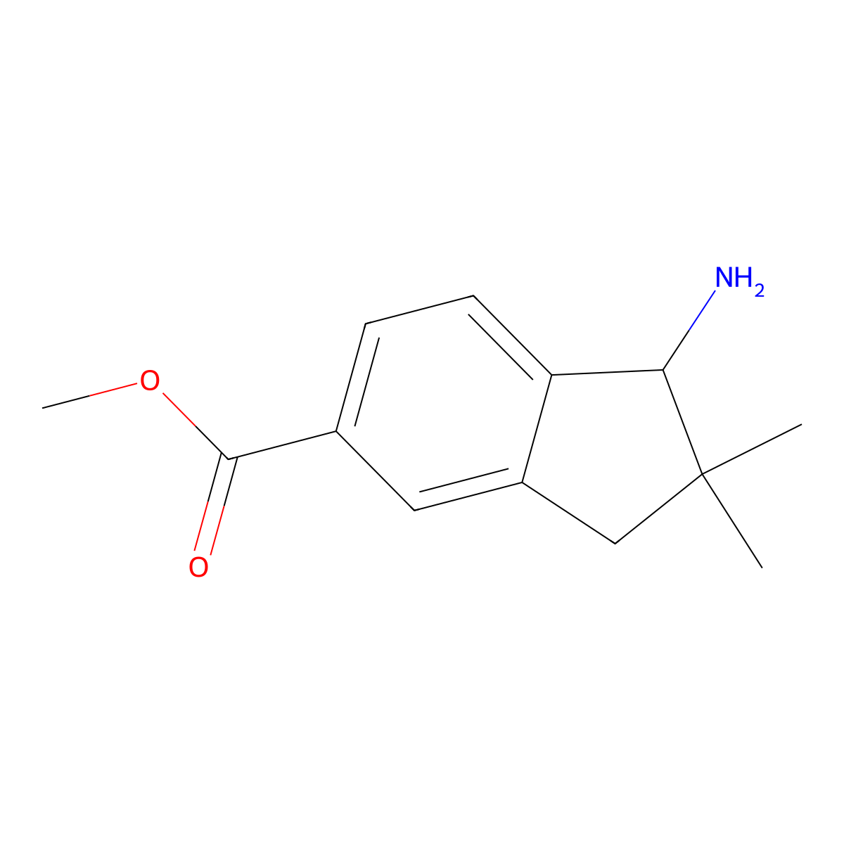methyl 1-amino-2,2-dimethyl-2,3-dihydro-1H-indene-5-carboxylate molecular structure, CAS 2411295-10-6