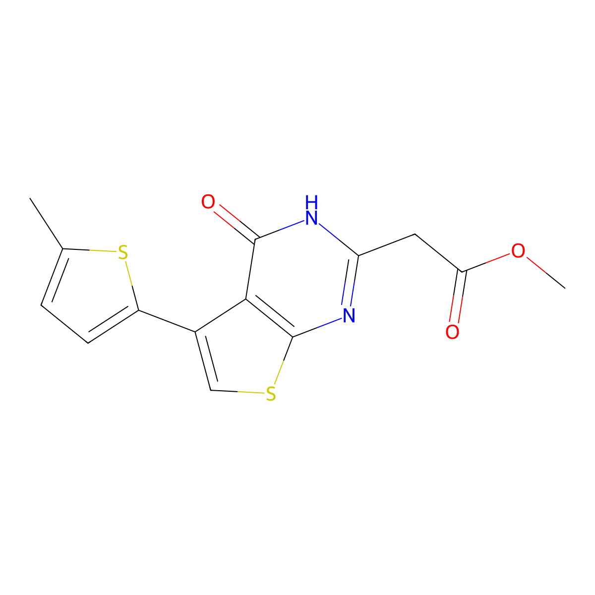methyl2-[5-(5-methylthiophen-2-yl)-4-oxo-3H,4H-thieno[2,3-d]pyrimidin-2-yl]acetate molecular structure, CAS 2411297-00-0
