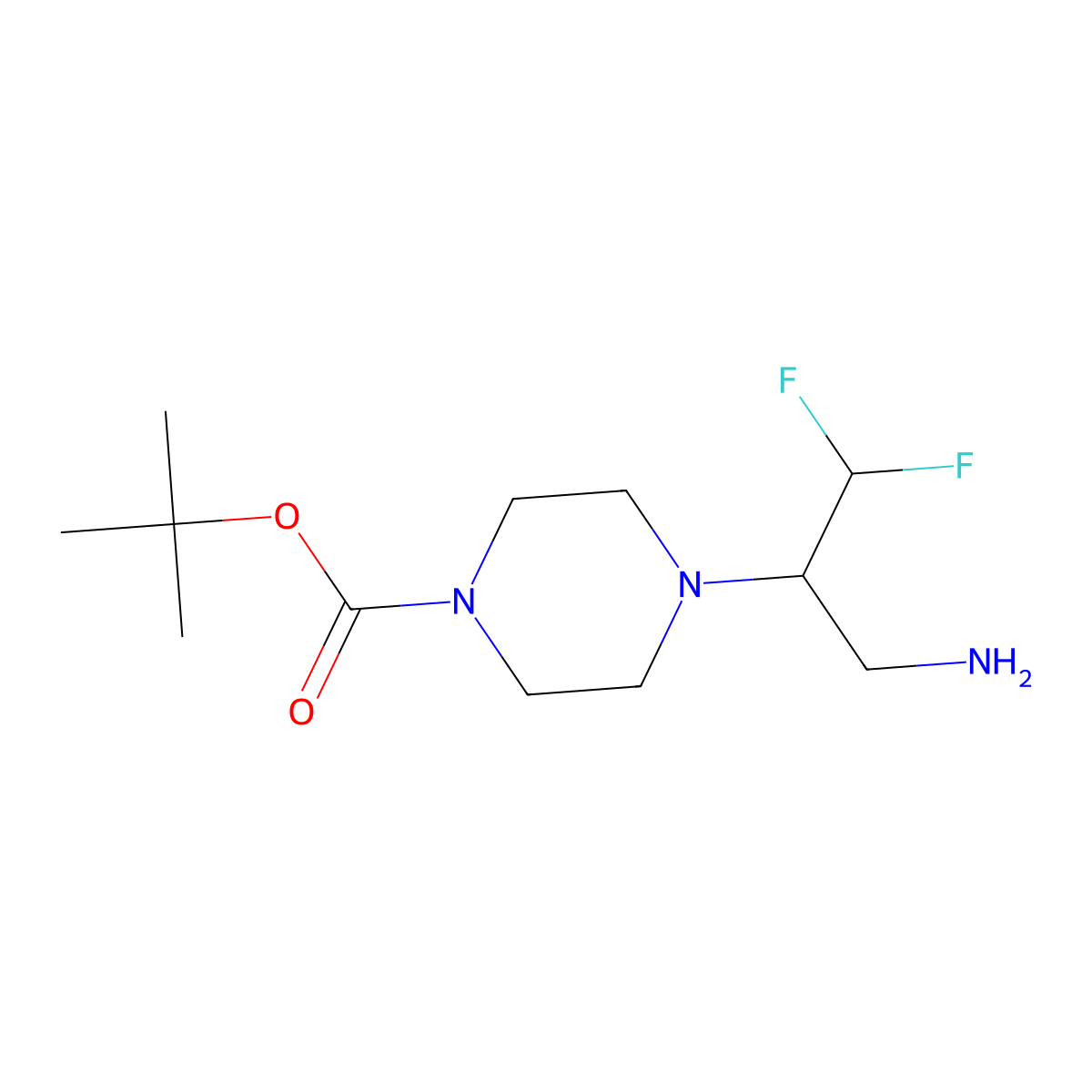 Tert-butyl4-(3-amino-1,1-difluoropropan-2-yl)piperazine-1-carboxylate molecular structure, CAS 2411297-05-5