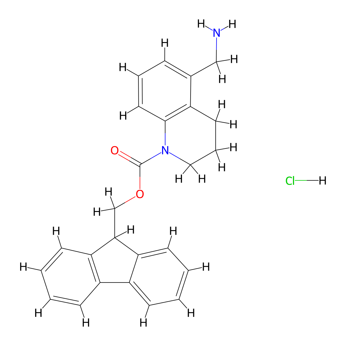 (9H-fluoren-9-yl)methyl 5-(aminomethyl)-1,2,3,4-tetrahydroquinoline-1-carboxylate hydrochloride molecular structure, CAS 2411297-48-6