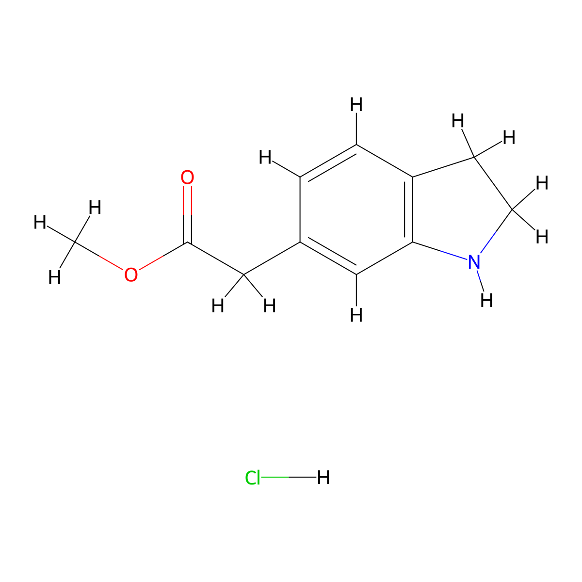 Methyl 2-(2,3-dihydro-1H-indol-6-yl)acetate hydrochloride molecular structure, CAS 2411299-11-9