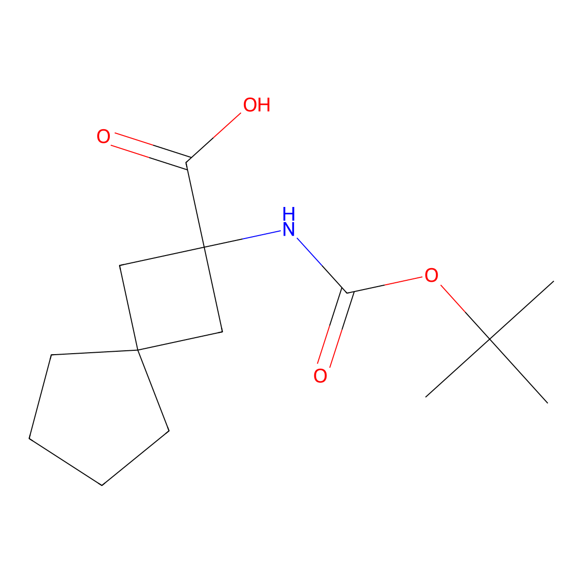 2-(((Tert-butoxy)carbonyl)amino)spiro(3.4)octane-2-carboxylic acid molecular structure, CAS 2411299-59-5