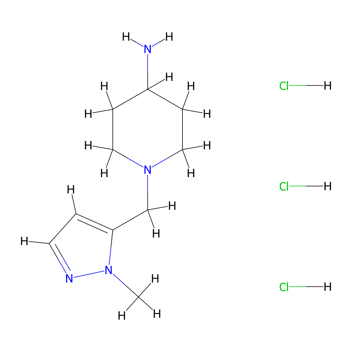 1-[(1-methyl-1H-pyrazol-5-yl)methyl]piperidin-4-aminetrihydrochloride molecular structure, CAS 2411299-65-3