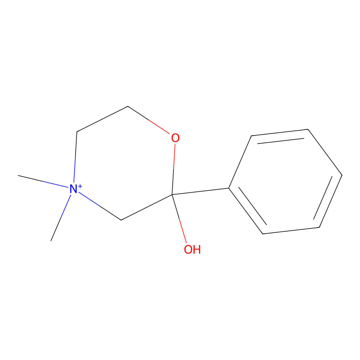 4,4-Dimethyl-2-hydroxy-2-phenylmorpholinium molecular structure, CAS 24113-66-4