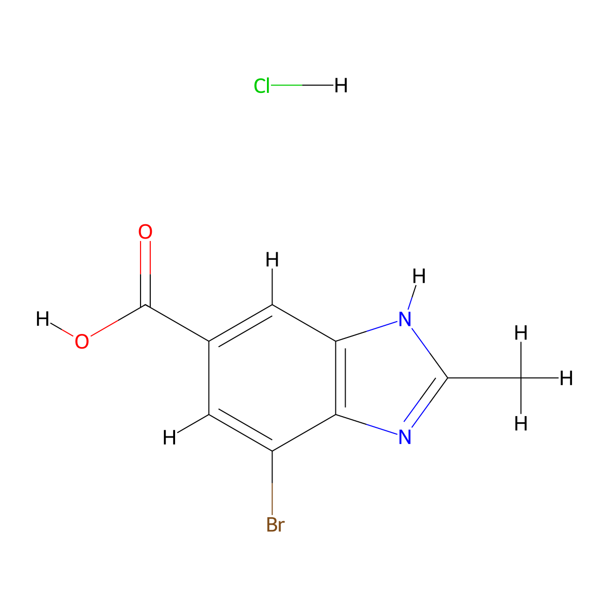 7-bromo-2-methyl-1H-1,3-benzodiazole-5-carboxylic acid hydrochloride molecular structure, CAS 2411300-66-6