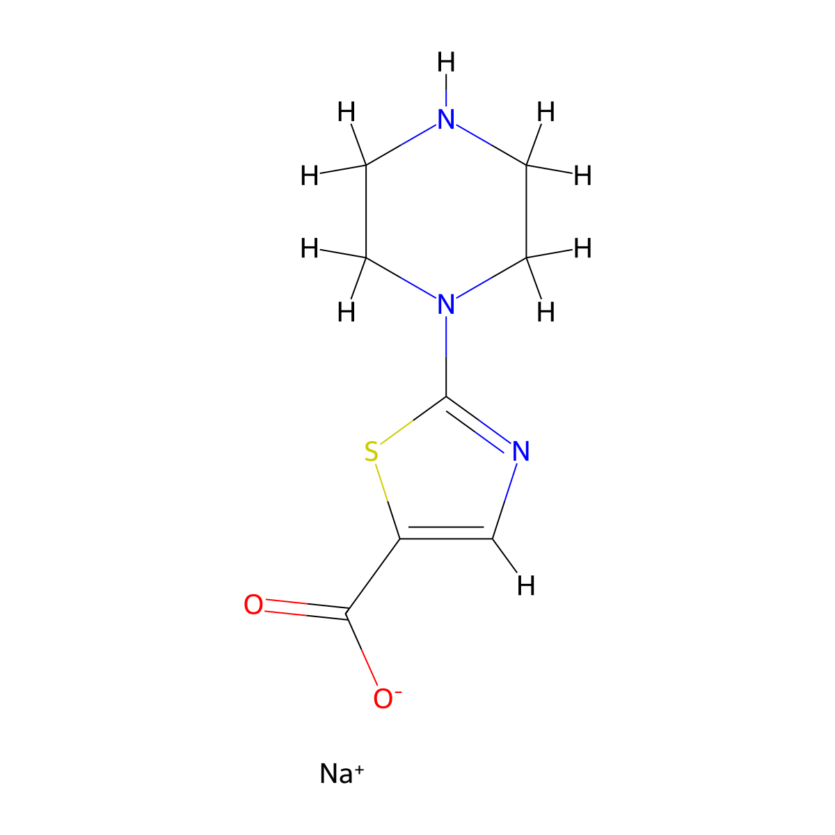 Sodium 2-(piperazin-1-yl)-1,3-thiazole-5-carboxylate molecular structure, CAS 2411307-98-5