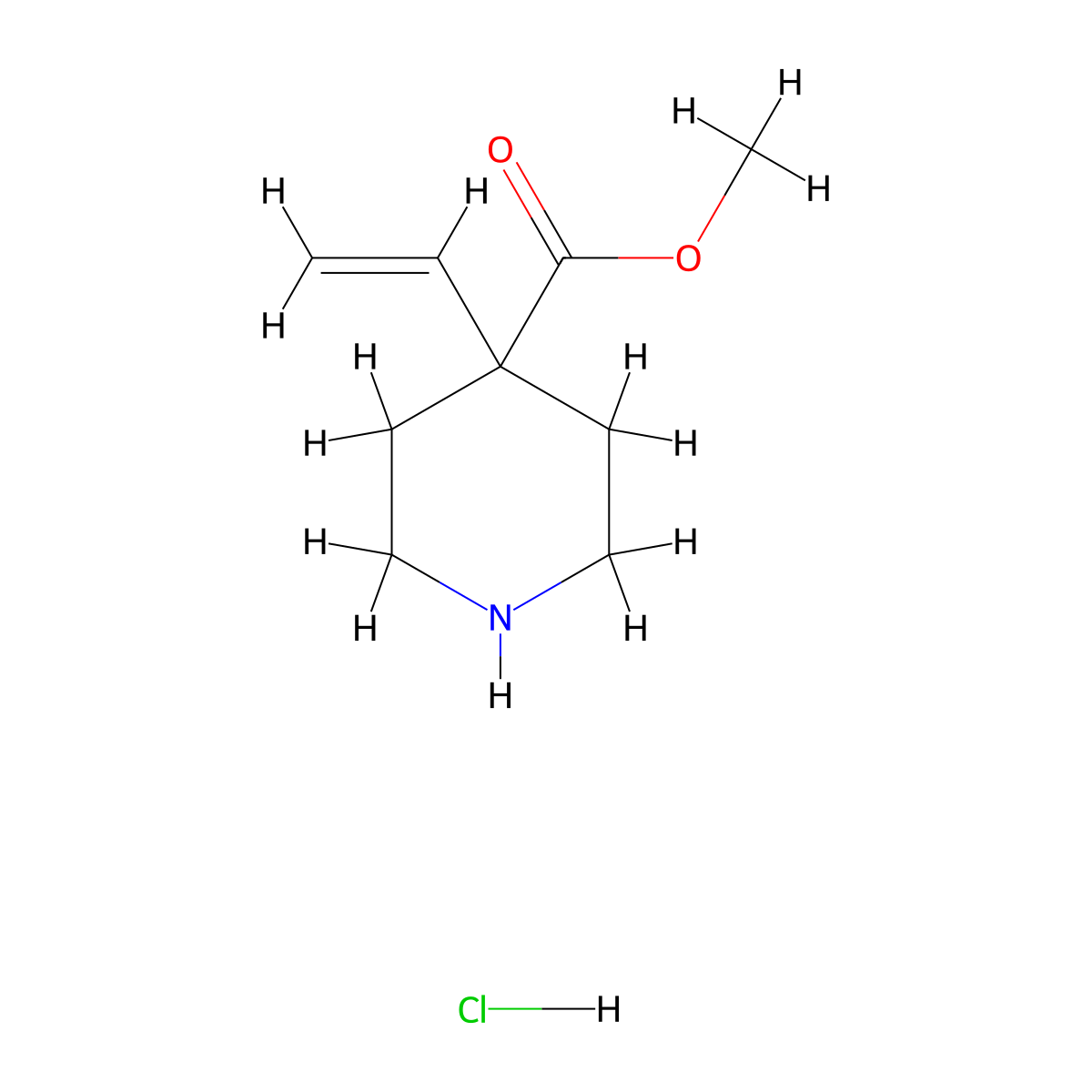 Methyl 4-ethenylpiperidine-4-carboxylate hydrochloride molecular structure, CAS 2411308-66-0