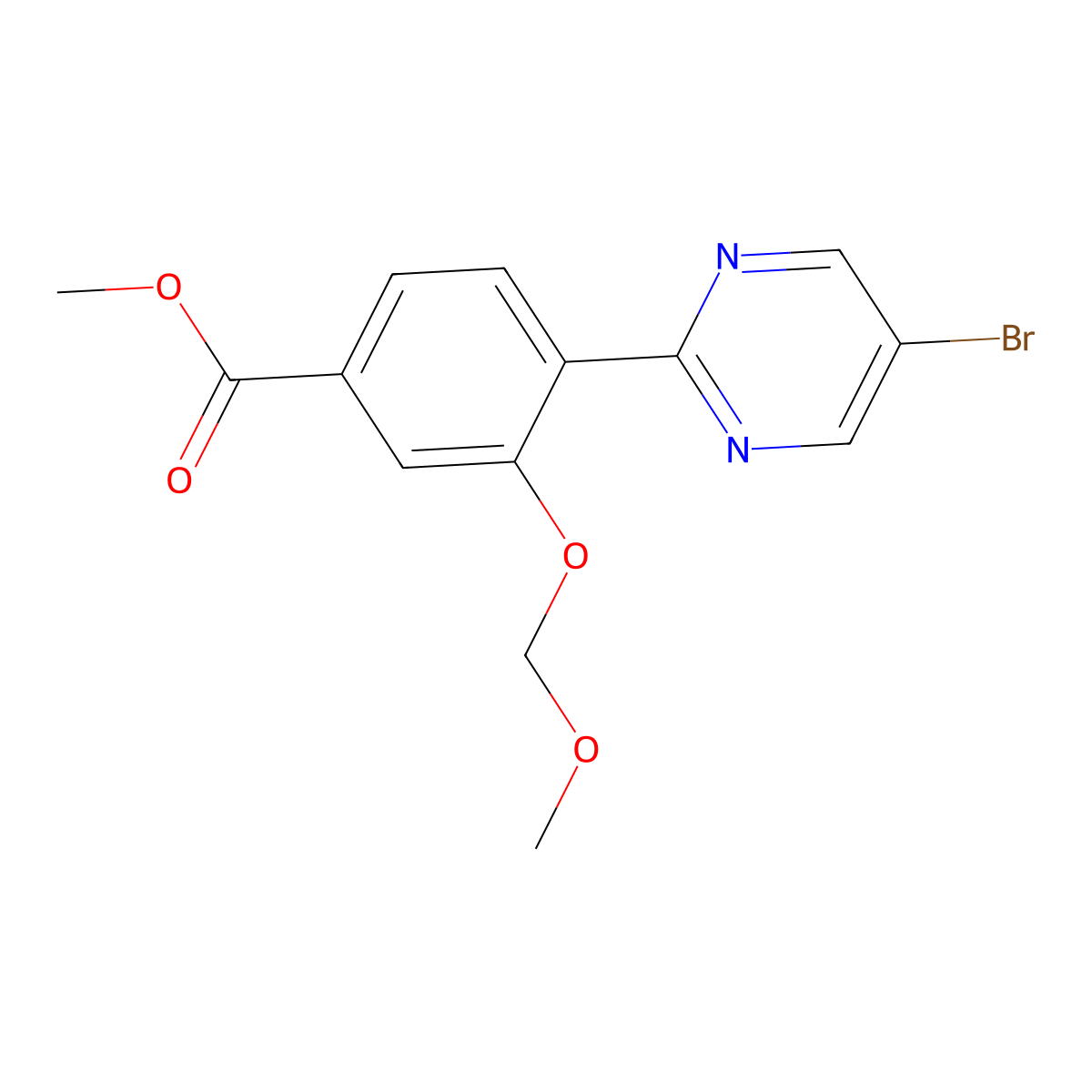 Methyl 4-(5-bromopyrimidin-2-yl)-3-(methoxymethoxy)benzoate molecular structure, CAS 2411314-60-6