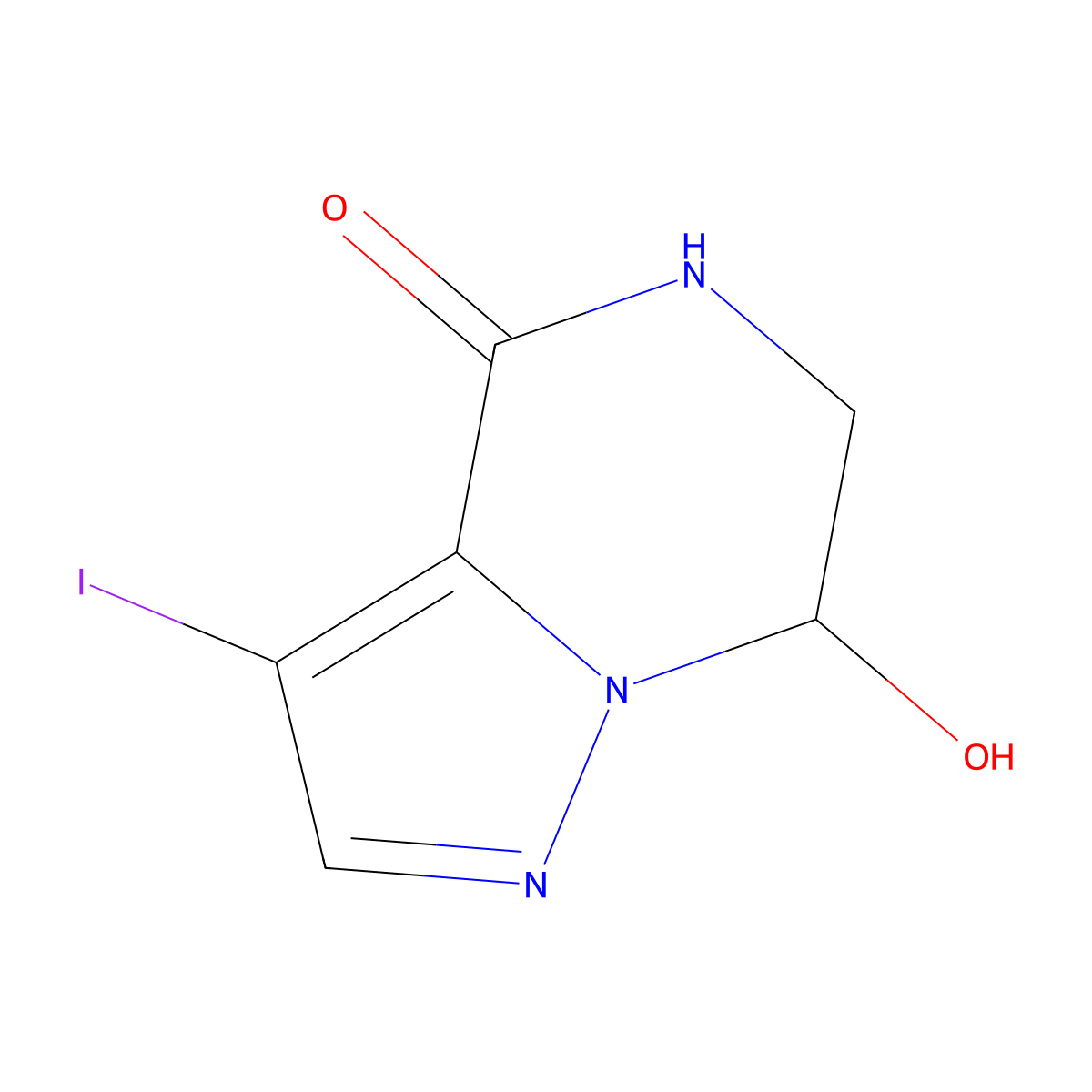 7-hydroxy-3-iodo-4H,5H,6H,7H-pyrazolo(1,5-a)pyrazin-4-one molecular structure, CAS 2411315-04-1