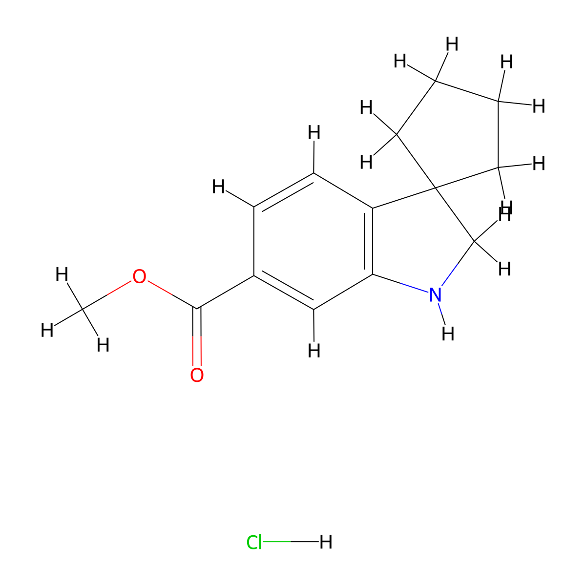 Methyl 1',2'-dihydrospiro[cyclopentane-1,3'-indole]-6'-carboxylate hydrochloride molecular structure, CAS 2411315-45-0