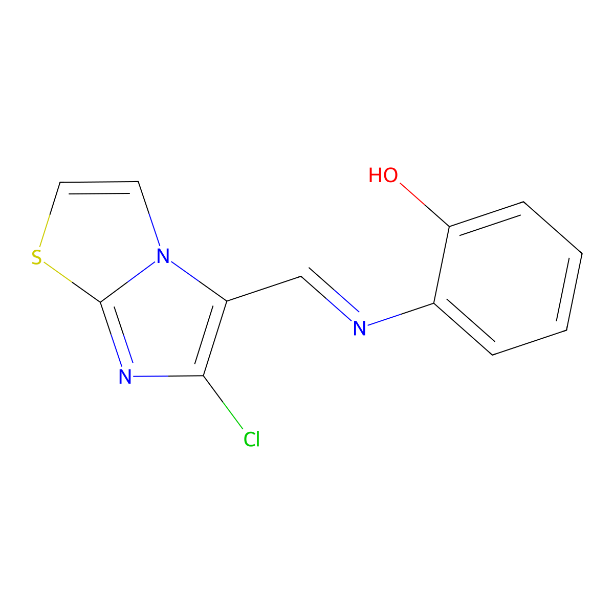 2-{[(6-Chloroimidazo[2,1-b][1,3]thiazol-5-yl)methylene]amino}benzenol molecular structure, CAS 241132-39-8