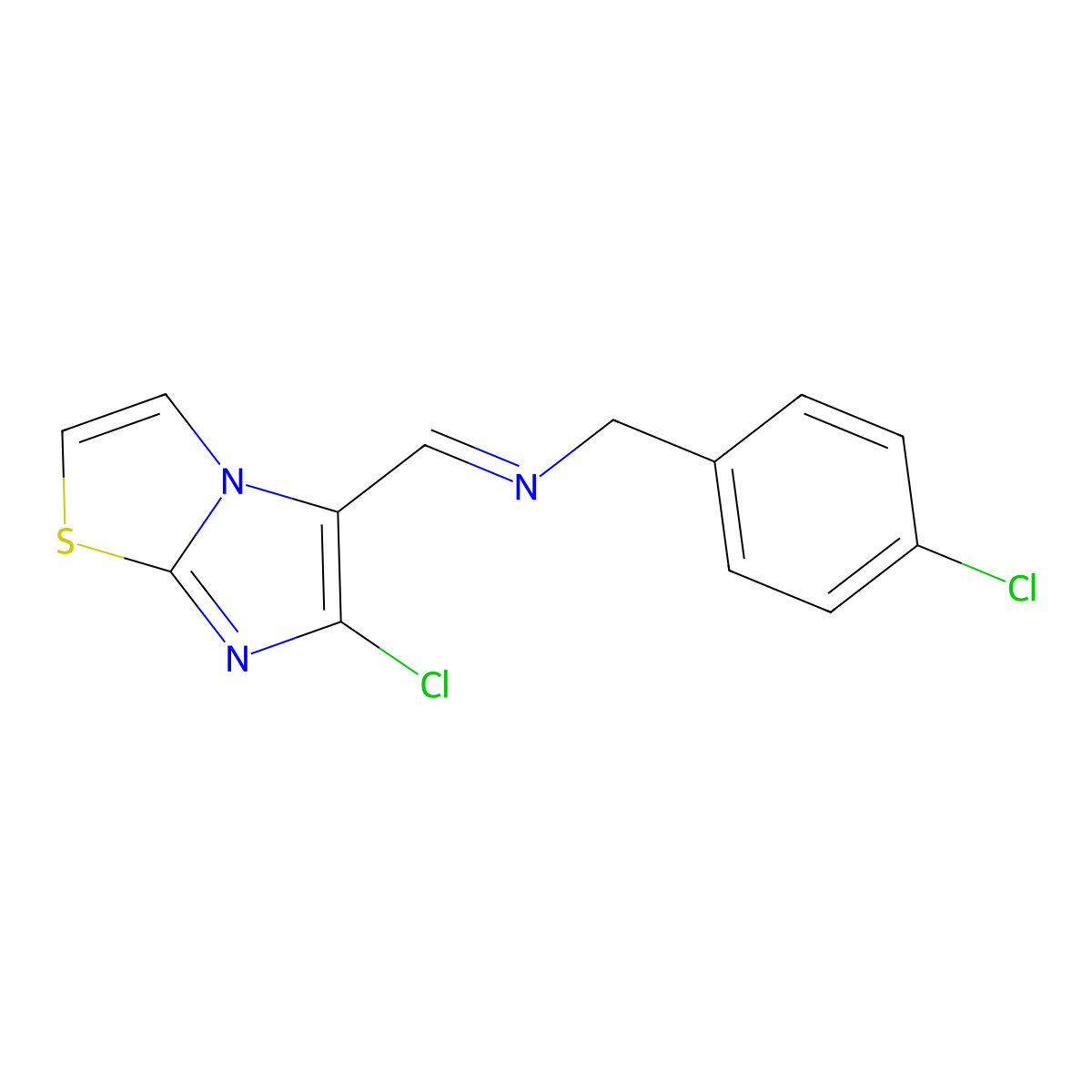 4-Chloro-N-[(6-chloroimidazo[2,1-b]thiazol-5-yl)methylene]benzenemethanamine molecular structure, CAS 241132-54-7