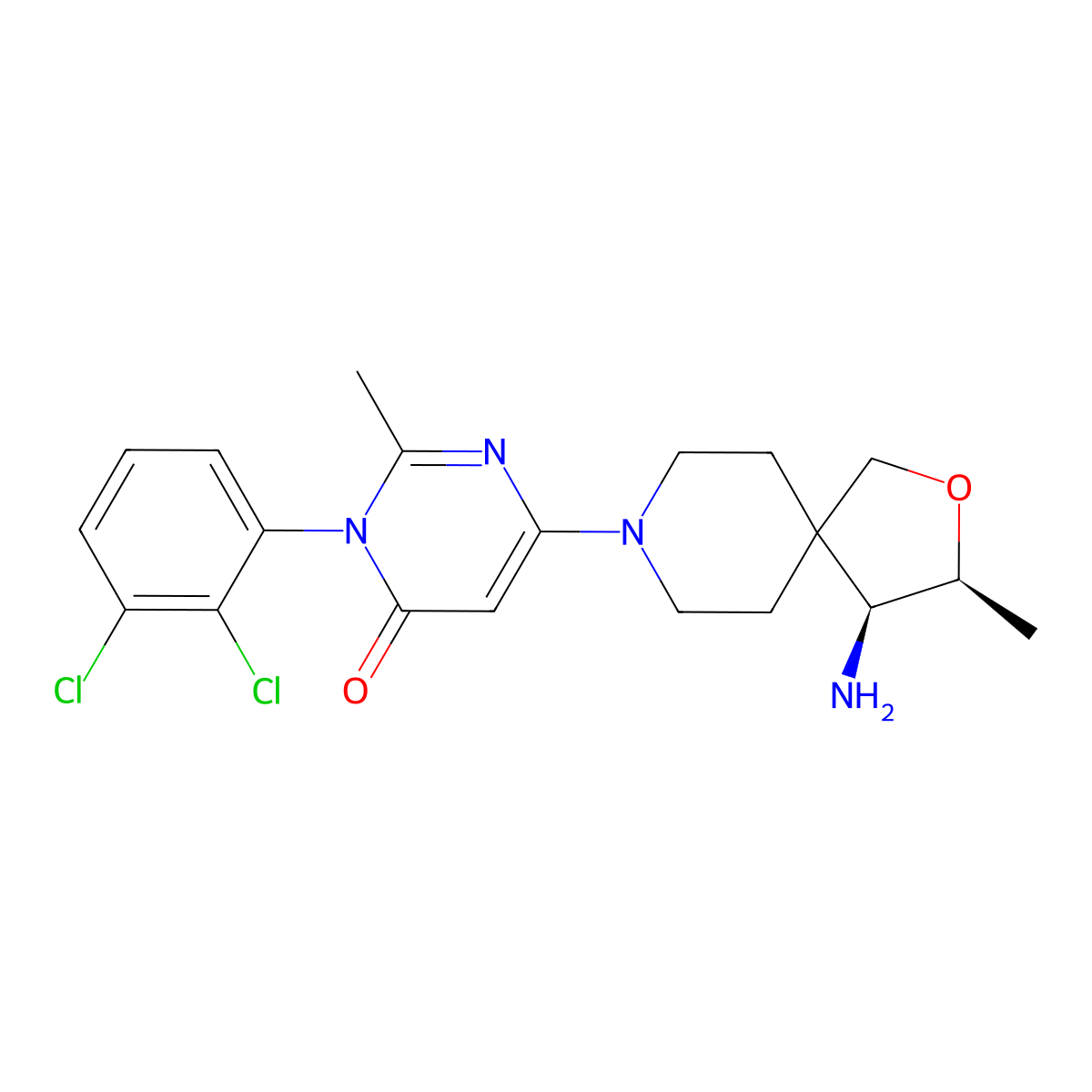 6-[(3S,4S)-4-amino-3-methyl-2-oxa-8-azaspiro[4.5]decan-8-yl]-3-(2,3-dichlorophenyl)-2-methylpyrimidin-4(3H)-one molecular structure, CAS 2411321-29-2