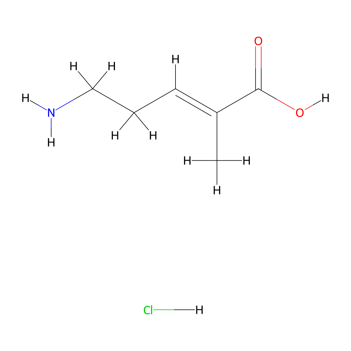 (2E)-5-amino-2-methylpent-2-enoic acid hydrochloride molecular structure, CAS 2411322-48-8