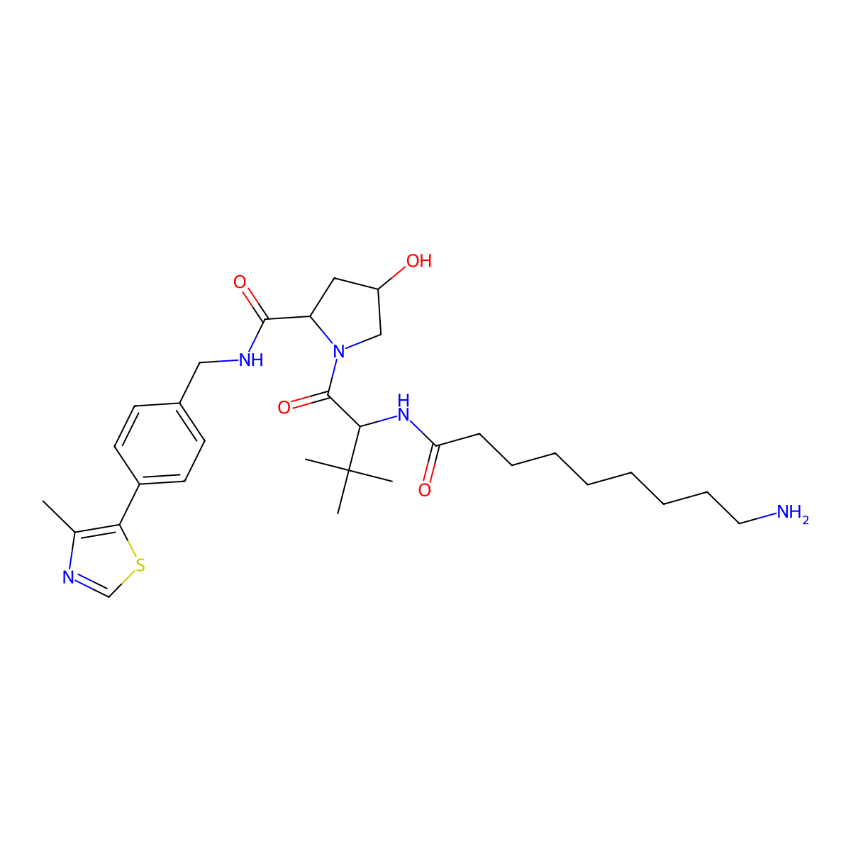 1-[2-(9-aminononanoylamino)-3,3-dimethyl-butanoyl]-4-hydroxy-N-[[4-(4-methylthiazol-5-yl)phenyl]methyl]pyrrolidine-2-carboxamide molecular structure, CAS 2411422-70-1