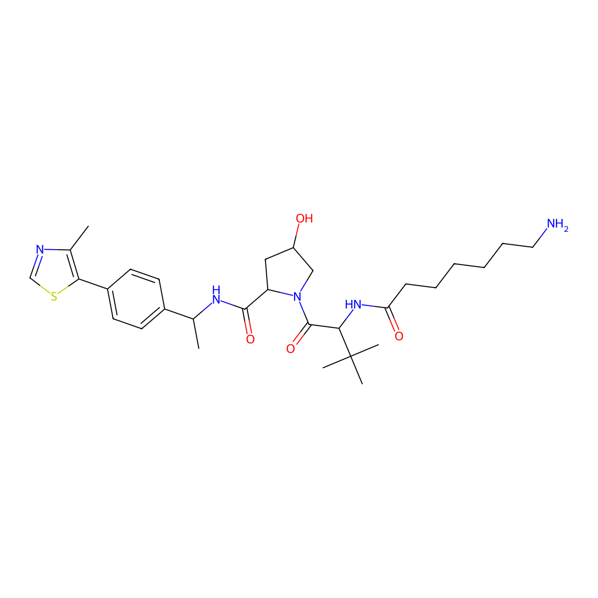 (2R,4S)-1-[(2S)-2-(7-aminoheptanoylamino)-3,3-dimethyl-butanoyl]-4-hydroxy-N-[(1S)-1-[4-(4-methylthiazol-5-yl)phenyl]ethyl]pyrrolidine-2-carboxamide molecular structure, CAS 2411422-82-5