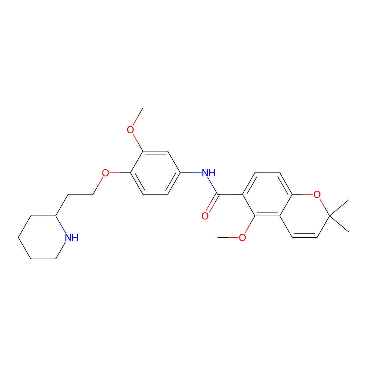 5-Methoxy-N-[3-methoxy-4-[2-(2-piperidinyl)ethoxy]phenyl]-2,2-dimethyl-2H-1-benzopyran-6-carboxamide molecular structure, CAS 2411429-33-7