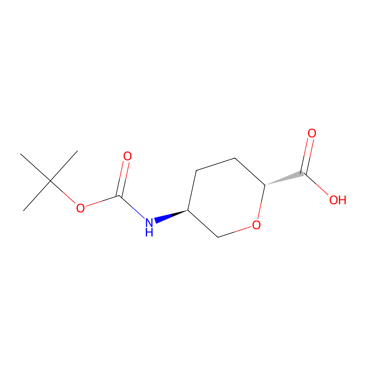 trans-5-(Boc-amino)-tetrahydro-pyran-2-carboxylic acid molecular structure, CAS 2411503-41-6