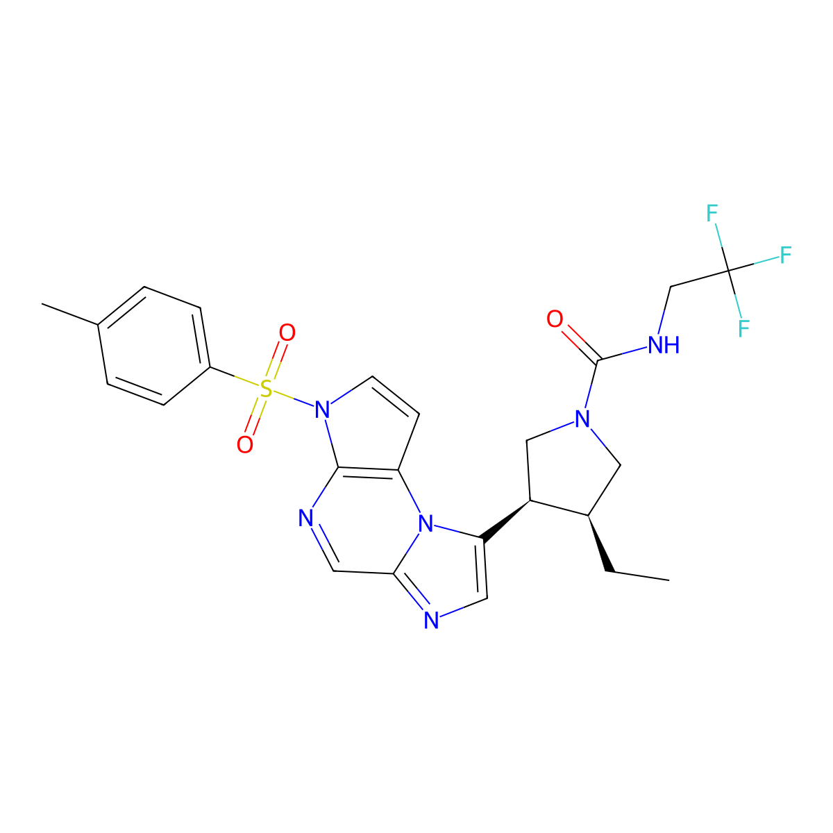 (3S,4R)-3-ethyl-4-(3-tosyl-3H-imidazo[1,2-a]pyrrolo[2,3-e]pyrazin-8-yl)-N-(2,2,2-trifluoroethyl)pyrrolidine-1-carboxamide molecular structure, CAS 2411540-30-0