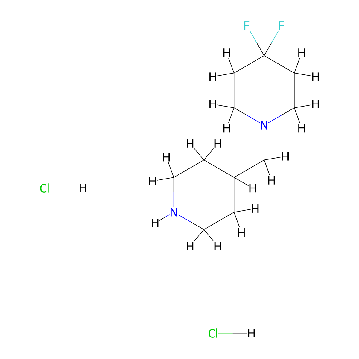 4,4-Difluoro-1-[(piperidin-4-yl)methyl]piperidine dihydrochloride molecular structure, CAS 2411573-41-4
