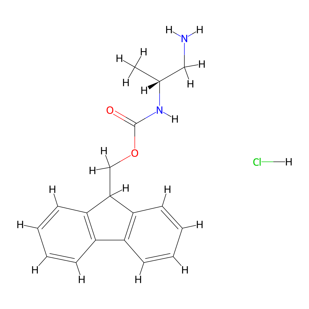 (9H-Fluoren-9-YL)methyl (R)-(1-aminopropan-2-YL)carbamate hydrochloride molecular structure, CAS 2411590-71-9