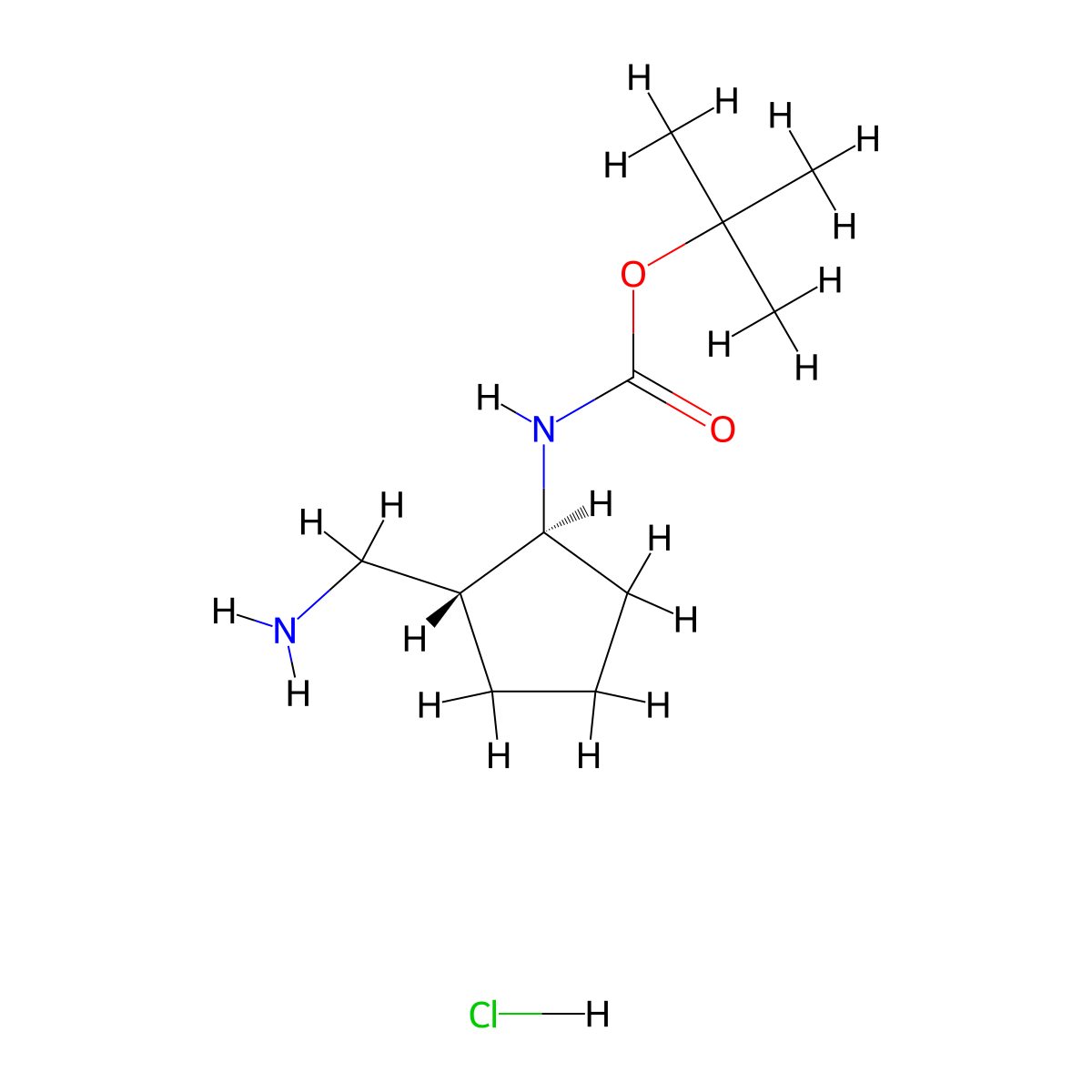 tert-butyl ((1S,2R)-2-(aminomethyl)cyclopentyl)carbamate hydrochloride molecular structure, CAS 2411590-84-4