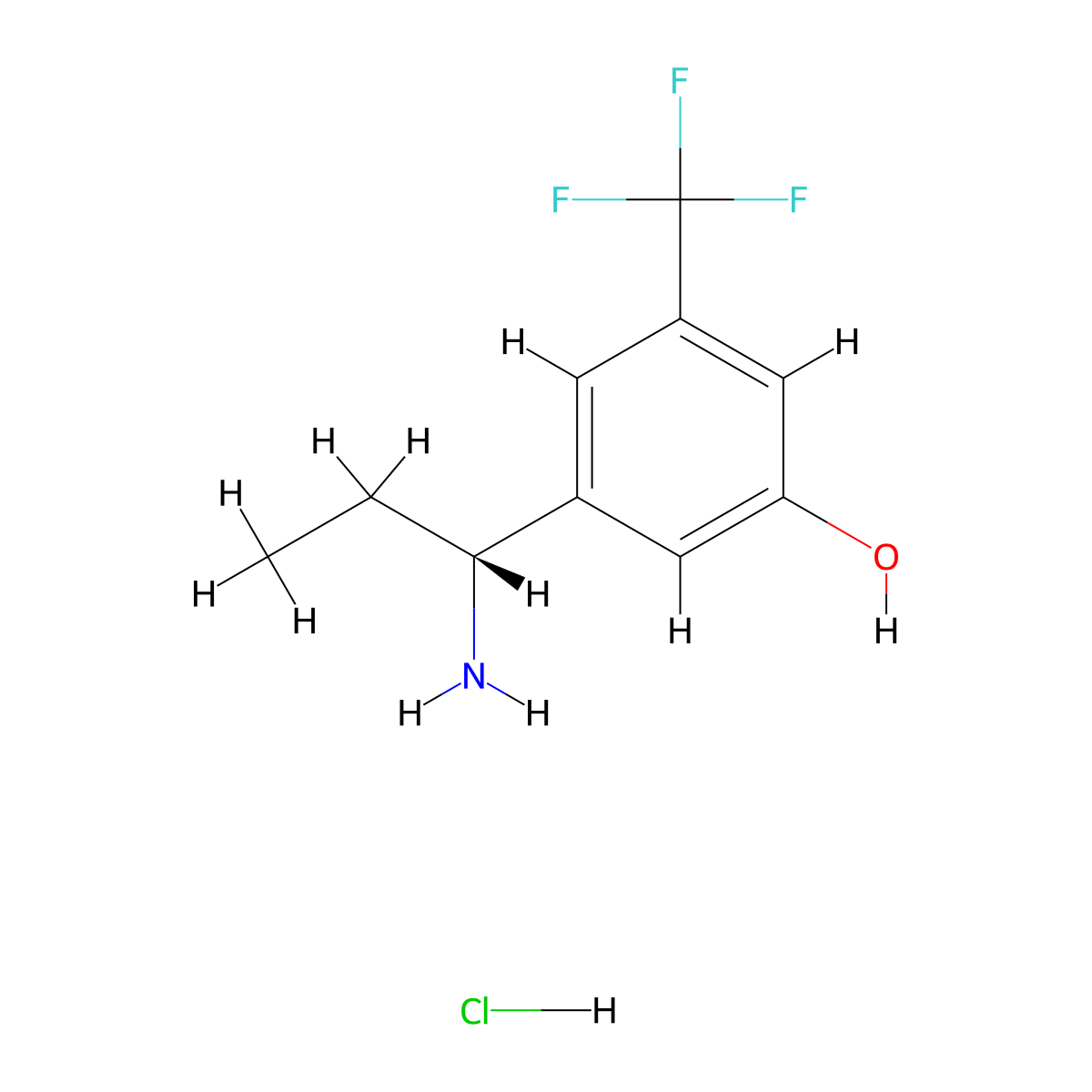 (R)-3-(1-Aminopropyl)-5-(trifluoromethyl)phenol hydrochloride molecular structure, CAS 2411590-98-0
