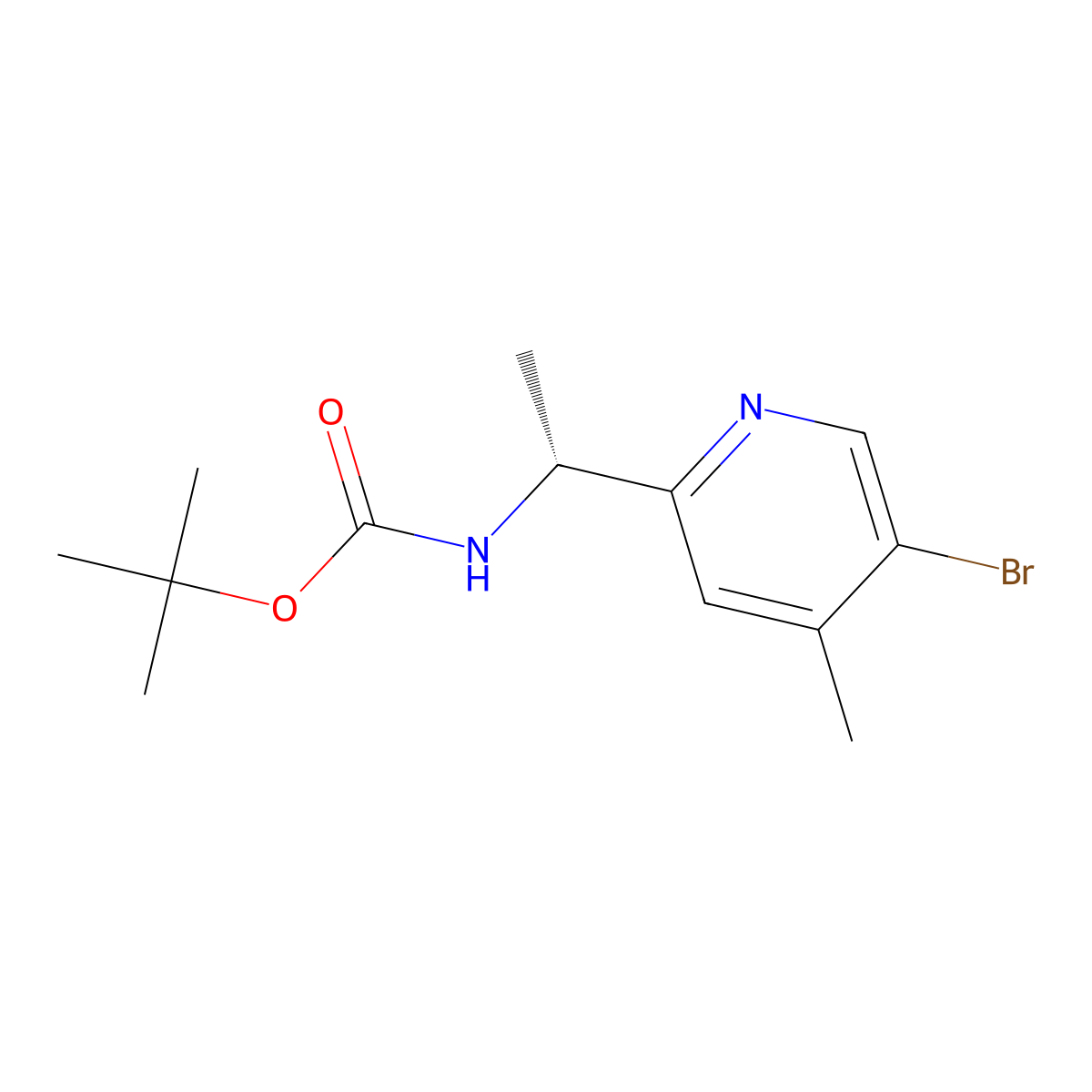 tert-butyl N-[(1R)-1-(5-bromo-4-methyl-2-pyridyl)ethyl]carbamate molecular structure, CAS 2411591-35-8