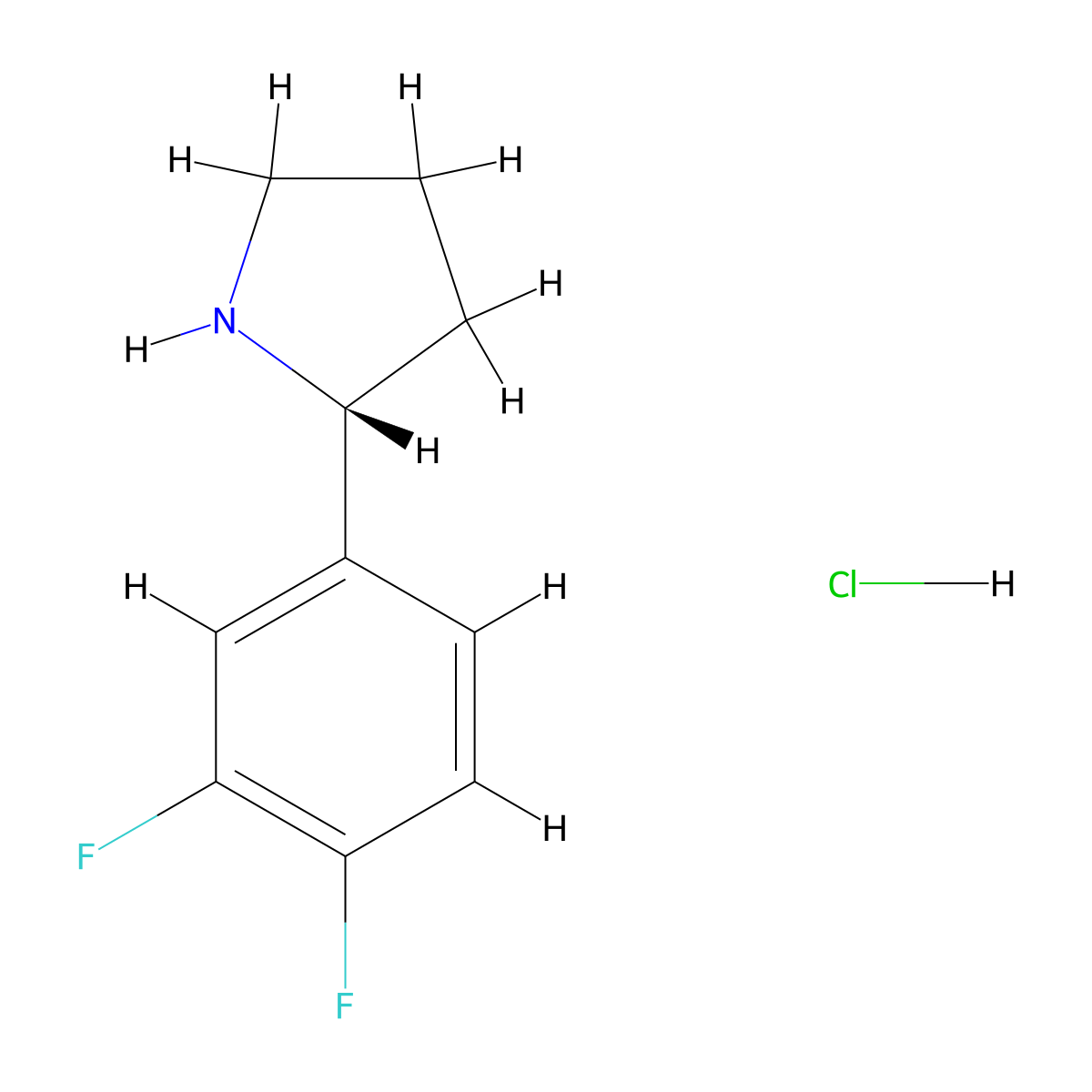 (r)-2-(3,4-Difluorophenyl)pyrrolidine hydrochloride molecular structure, CAS 2411591-45-0